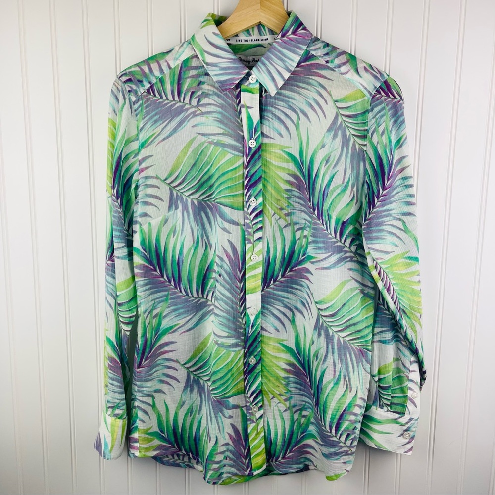 Tommy Bahama Tropical Cotton Long Sleeve Sheer Top Green Purple